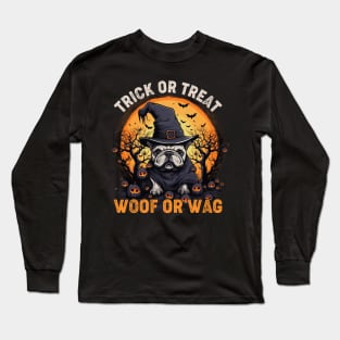 Trick or Treat Woof or Wag Funny Dog Halloween Long Sleeve T-Shirt